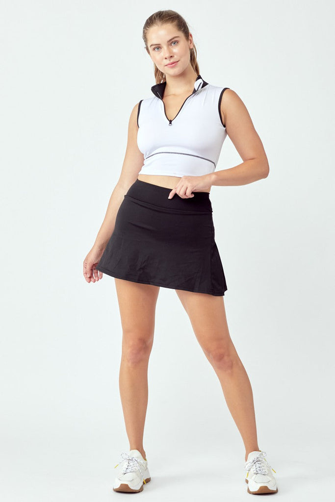 2 Piece Collared Zip-Up Tank and Tennis Skirt Set - annva-usa