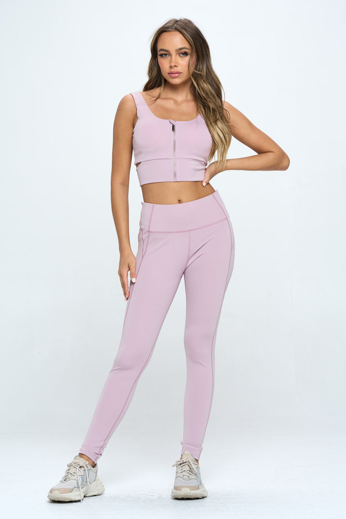 2 Piece Zip Up Crop Sports Tank Top Set - annva-usa