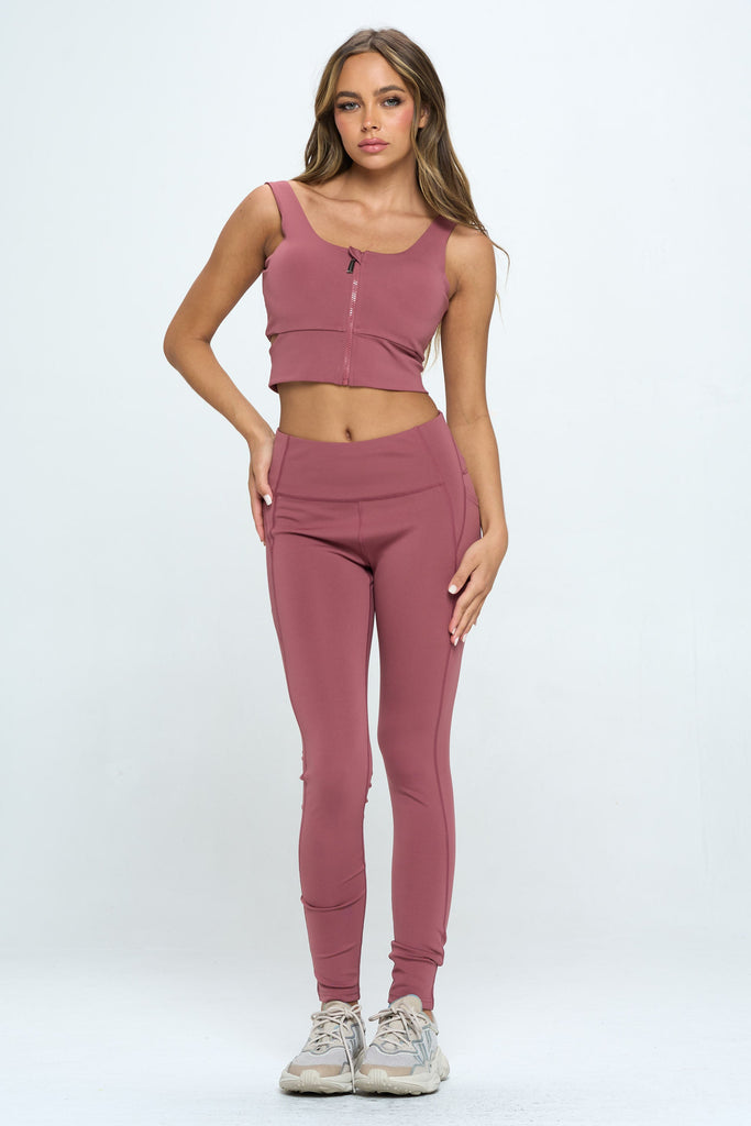 2 Piece Zip Up Crop Sports Tank Top Set - annva-usa