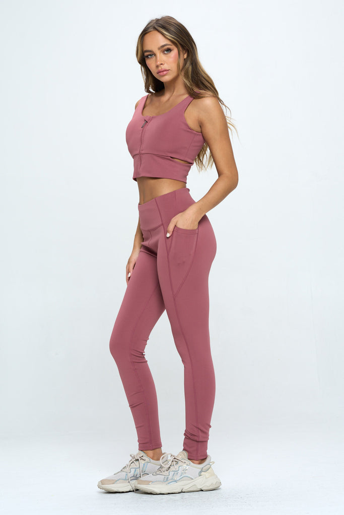 2 Piece Zip Up Crop Sports Tank Top Set - annva-usa