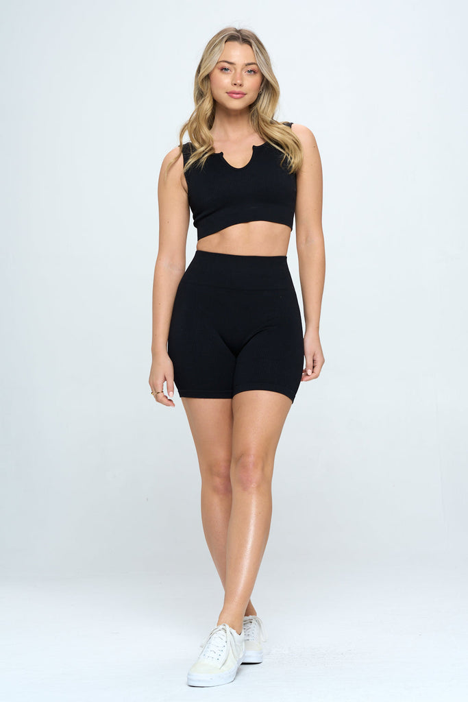2 piece Seamless Ribbed Tank Top  Biker Shorts - annva-usa