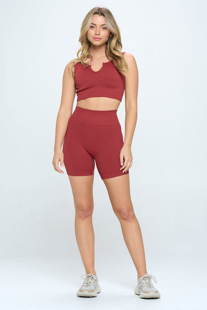 2 piece Seamless Ribbed Tank Top  Biker Shorts - annva-usa