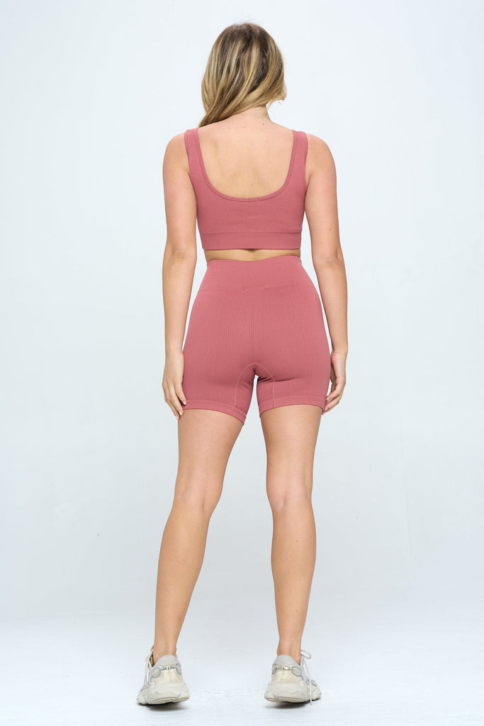 2 piece Seamless Ribbed Tank Top  Biker Shorts - annva-usa